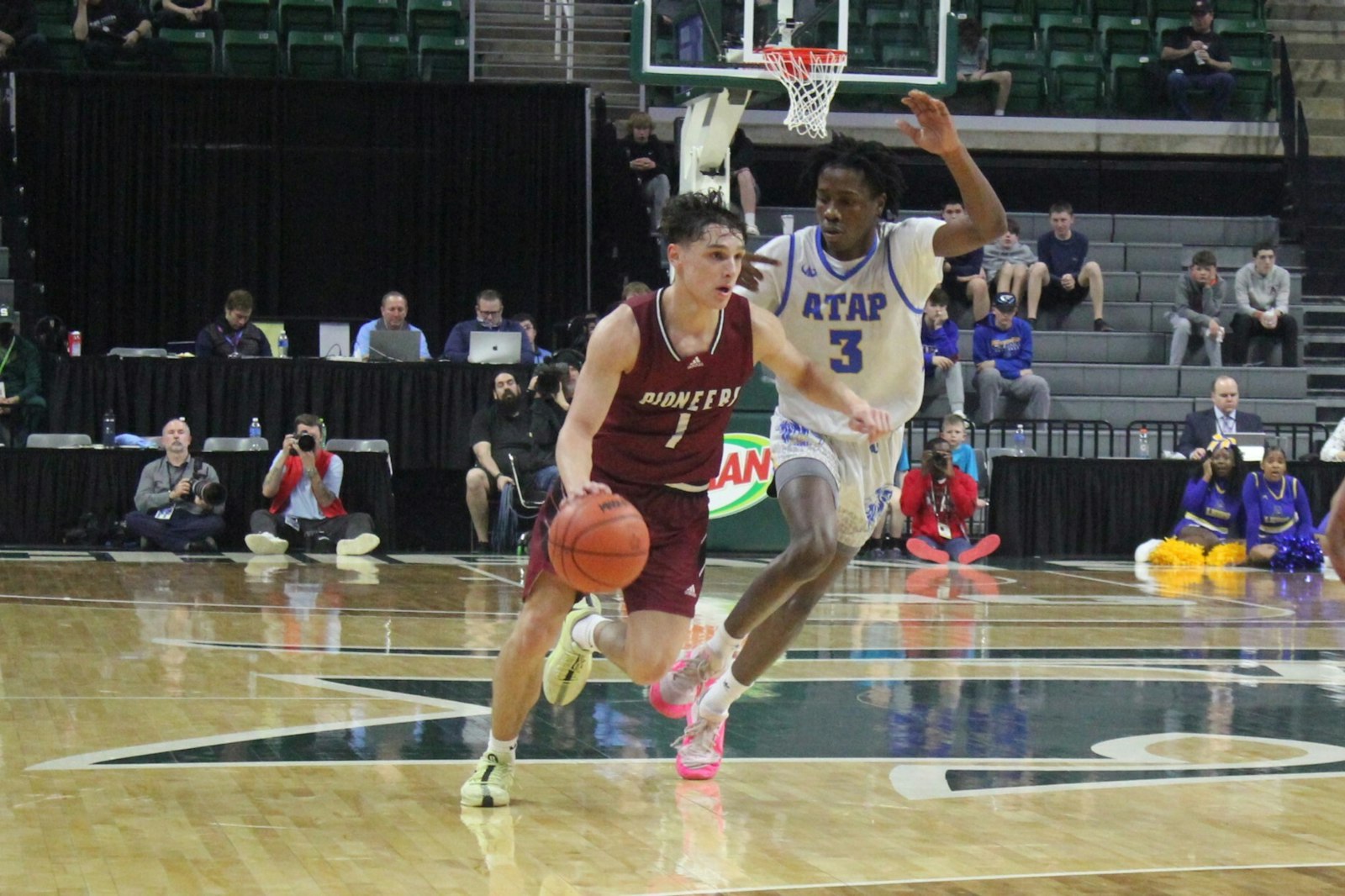 Nick Sobush advances the ball upcourt in the second half of Rivierview Gabriel Richard’s 79-63 win in the MHSAA Division 3 state championship game at Michigan State University.