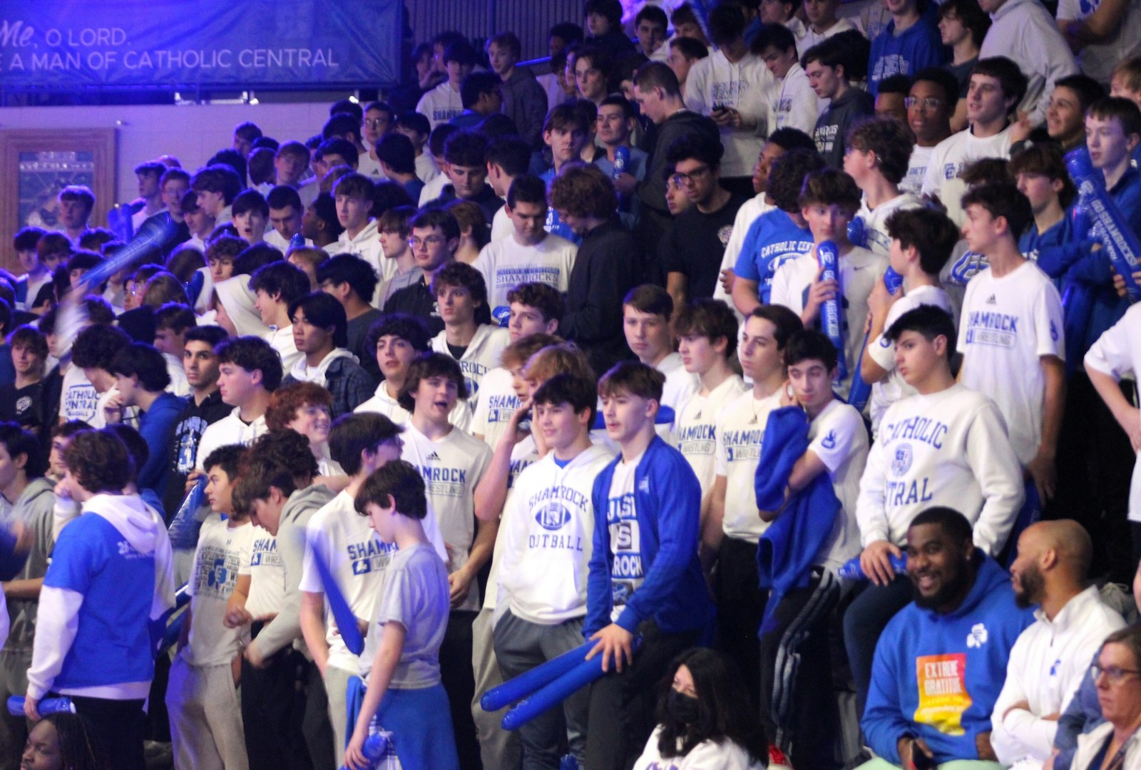 Holding the “assembly dual” during the school day enabled the Catholic Central gym to be packed to the rafters with a partisan crowd of students.