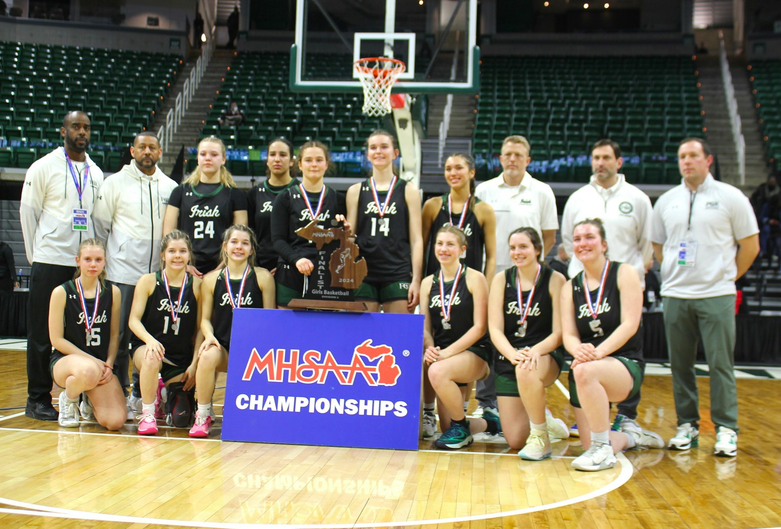 Ann Arbor Fr. Gabriel Richard’s team took home the Division 2 state runner-up trophy after being defeated by Detroit Edison, 41-33, in the championship game March 23 at Michigan State University. It was the Fighting Irish’ only loss of the season after 28 wins.