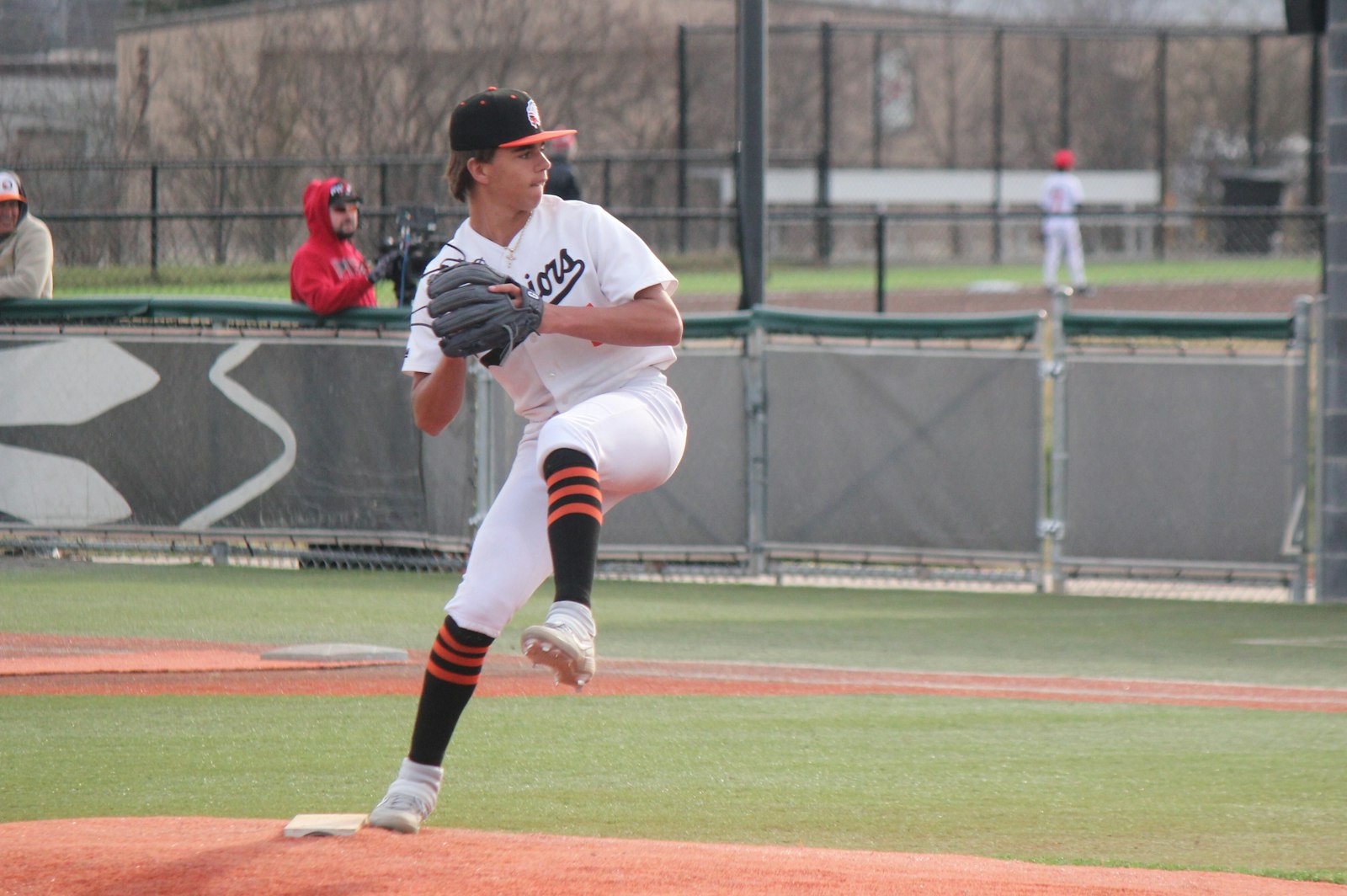 Freshman Aiden Pack got the win in a relief role against Detroit Western April 1. He struck out the side in the sixth inning.