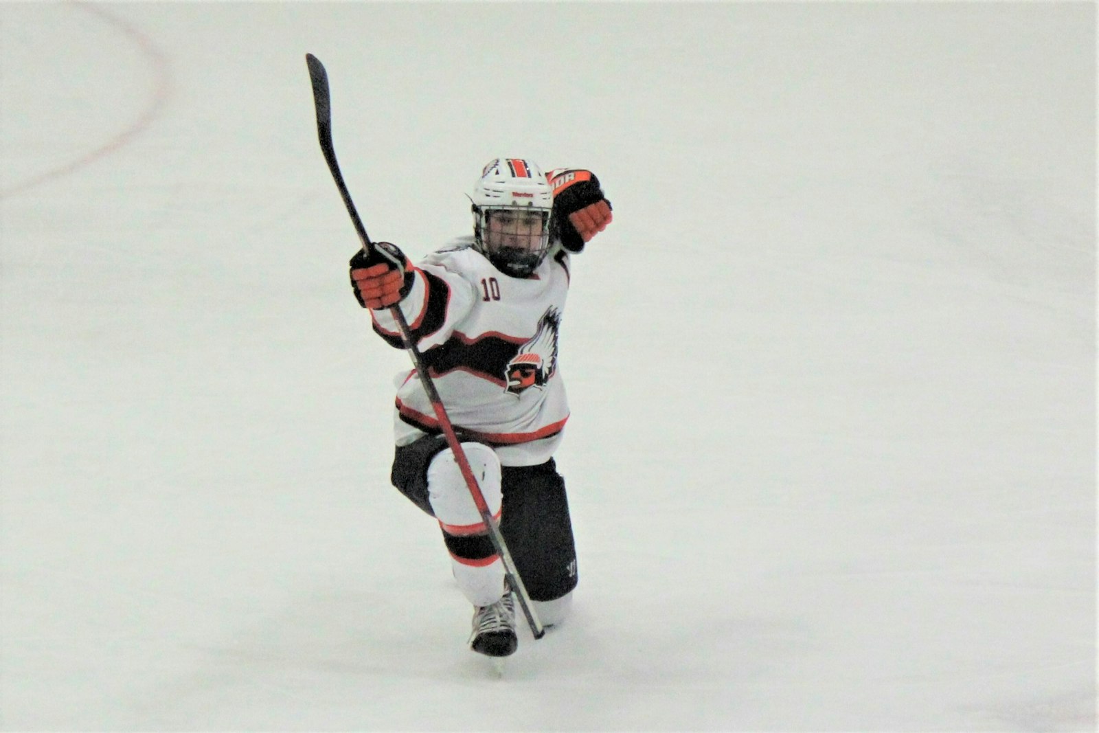 Peter Rosa celebrates his short-handed goal, putting Brother Rice on the scoreboard early in the third period. Rosa would go on to score two more times, leading the Warriors to a 4-2 victory.